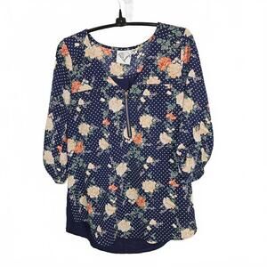 janetchung Floral and Polka Dot Women's Blouse Size Small